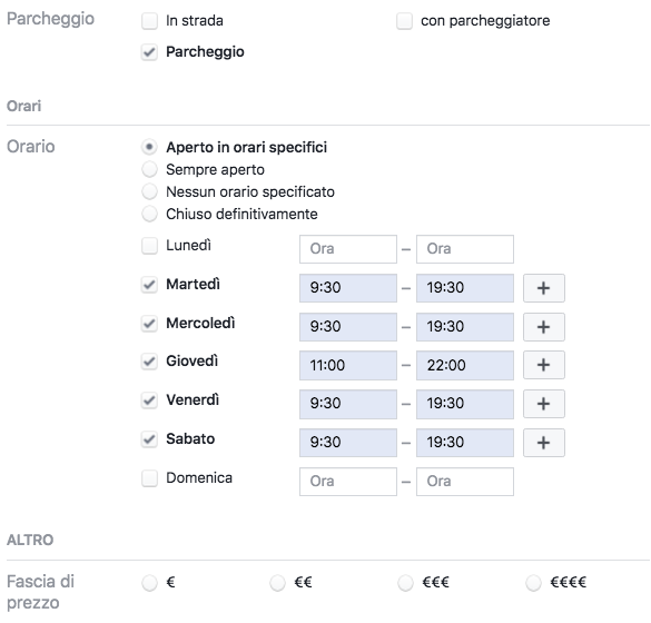 informazioni pagina attività locale